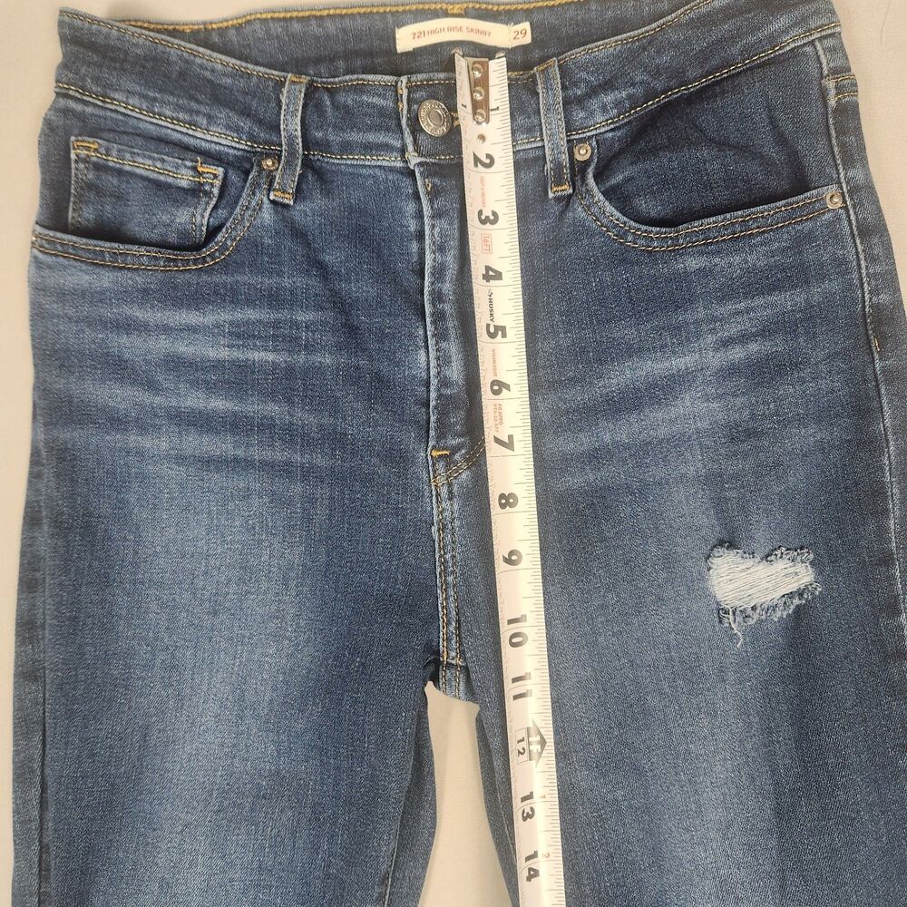 Levi’s 721 High Rise Skinny Jeans Women’s 29x30 Distressed Blue Stretch - Picture 8 of 13